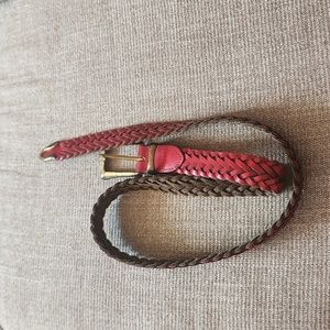Braided leather belt, red, vintage s/M